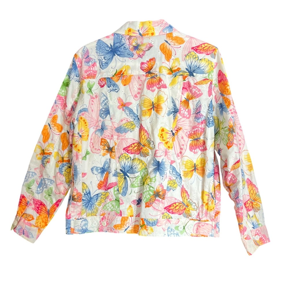 Alfred Dunner Womens Size 6P Petite Butterfly Eyelet Jacket Button Up Floral Art - Picture 3 of 12